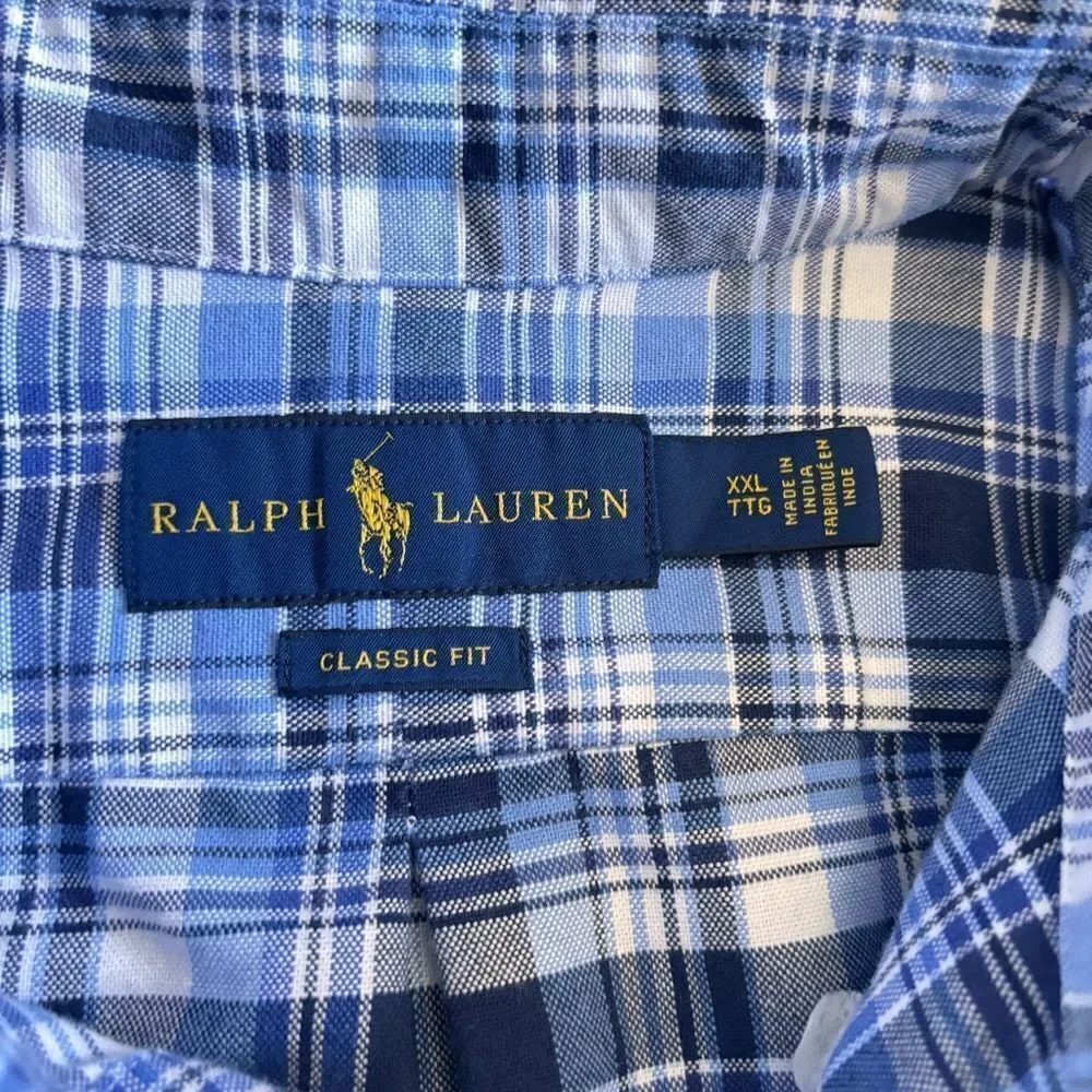Ralph Lauren Shirt Blue Plaid Classic Fit Designer Classic Preppy‎ XXL
